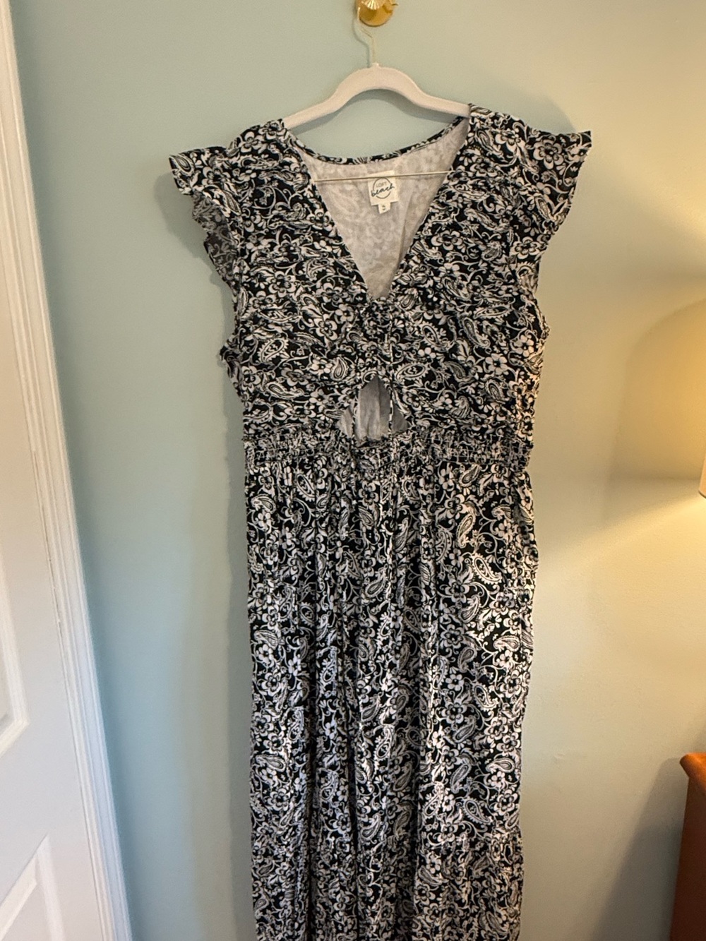 LOFT Black and White Paisley cut-Front Maxi Dress